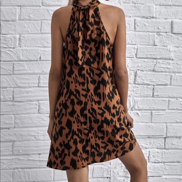 Boho Leopard Print Tie Back Perfect Halter Mini Dress - Picture 2 of 4